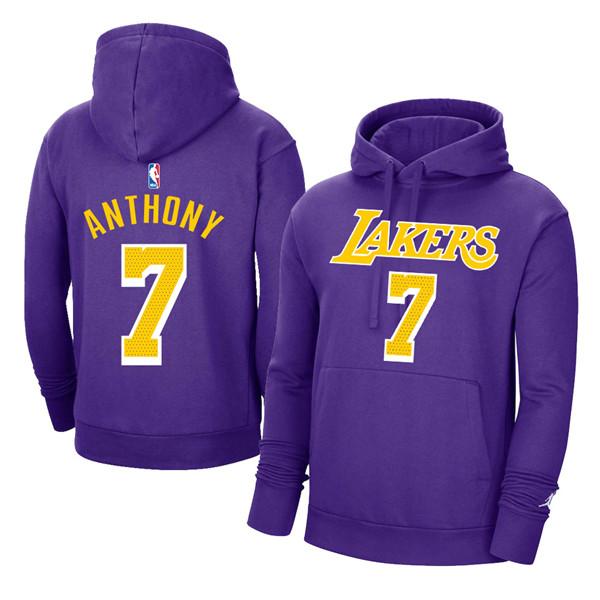 Men's Los Angeles Lakers #7 Carmelo Anthony 2021 Purple Pullover Hoodie Men's Los Angeles Lakers #7 Carmelo Anthony 2021 Purple Pullover Hoodie